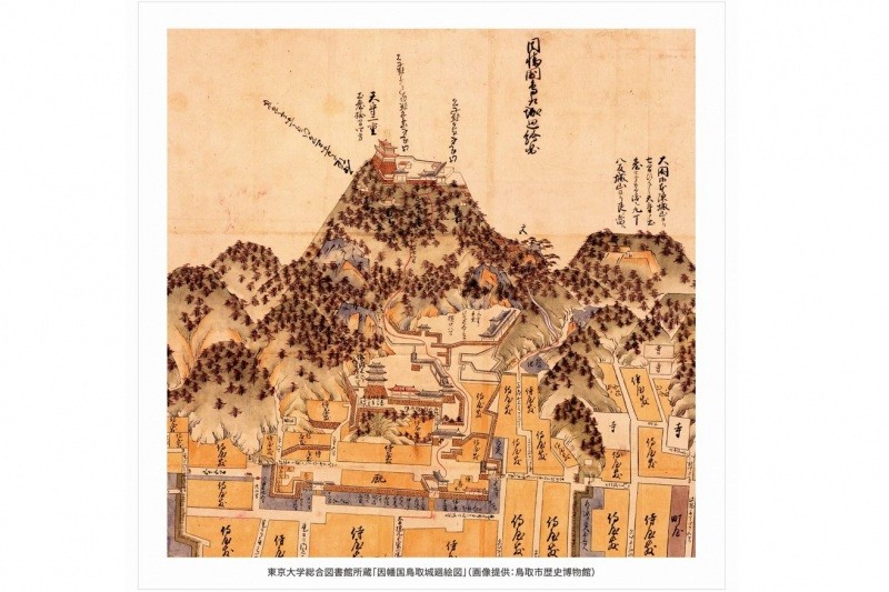 当時の鳥取城の様子がわかる「鳥取城絵図ハンカチ」