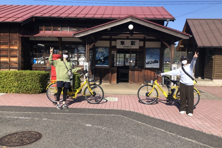 12:40 「#やずわかさいくる」で若桜町を出発